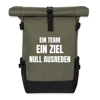 Ein Team, ein Ziel, Null Ausreden. - Rolltop Rucksack - Olive/Schwarz - Vorne