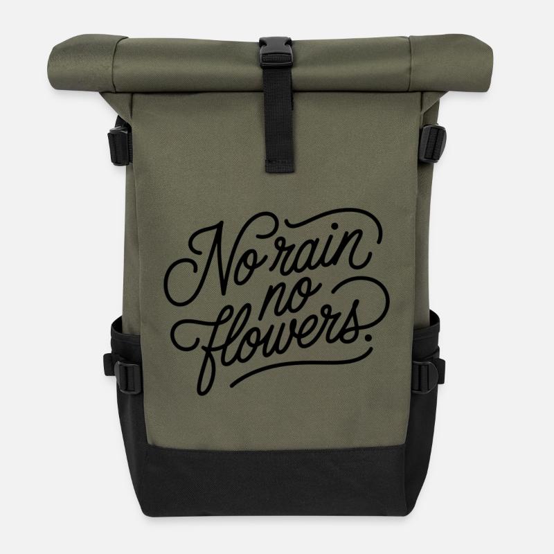 No rain no flowers - Rolltop Rucksack - Olive/Schwarz
