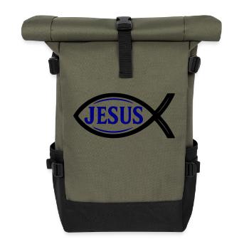 Jesus Fisch - Rolltop Rucksack - Olive/Schwarz - Vorne