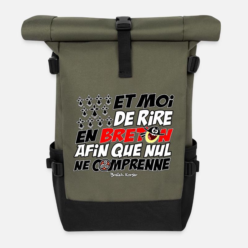 And I laugh in Breton - Roll Top Backpack - olive/black