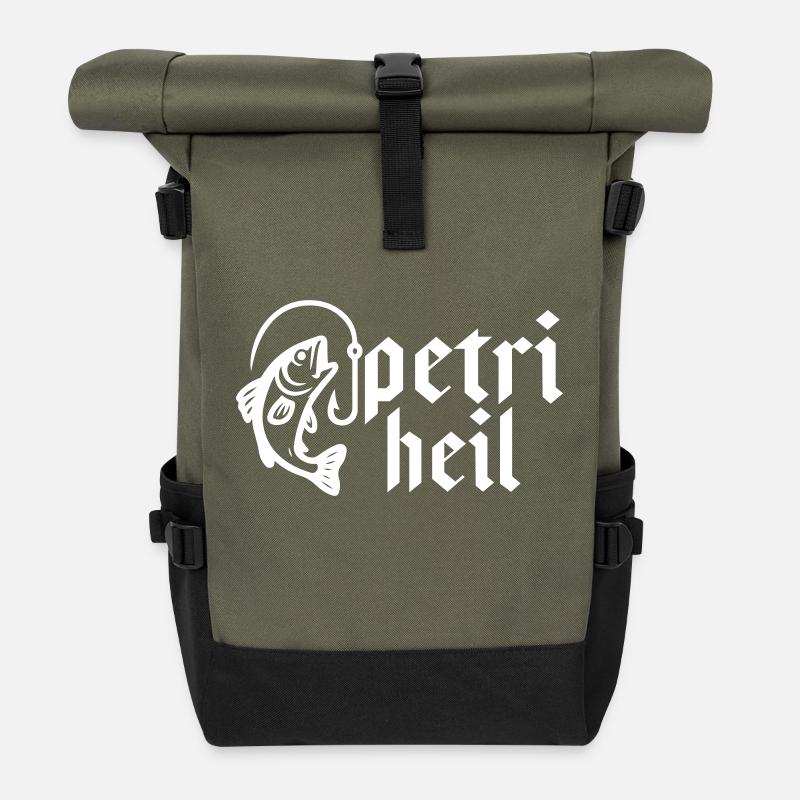 Petri Heil Angeln - Rolltop Rucksack - Olive/Schwarz