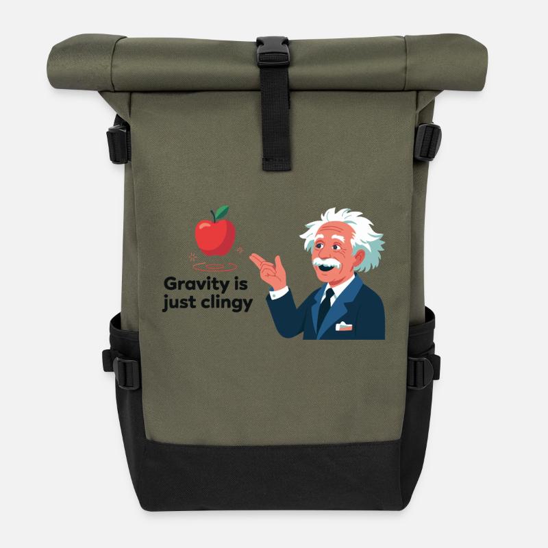 Lustiges Physik-Design – Gravity is just clingy - Rolltop Rucksack - Olive/Schwarz