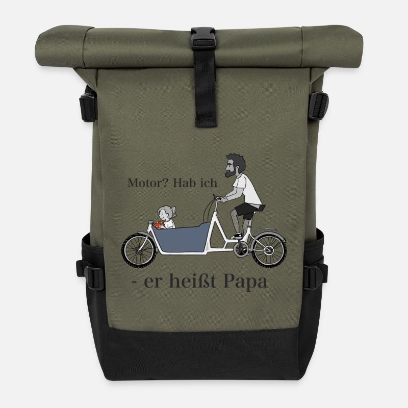 Dad on cargo bike - Roll Top Backpack - olive/black