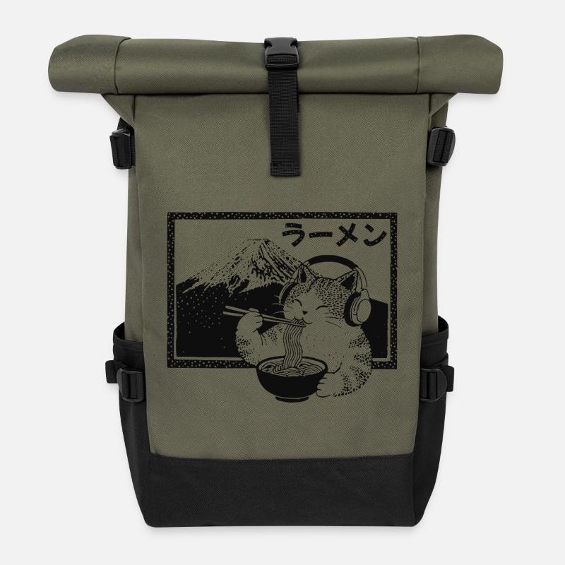 Ramen Chaton Mont Fuji - Sac à dos roll top - olive/noir