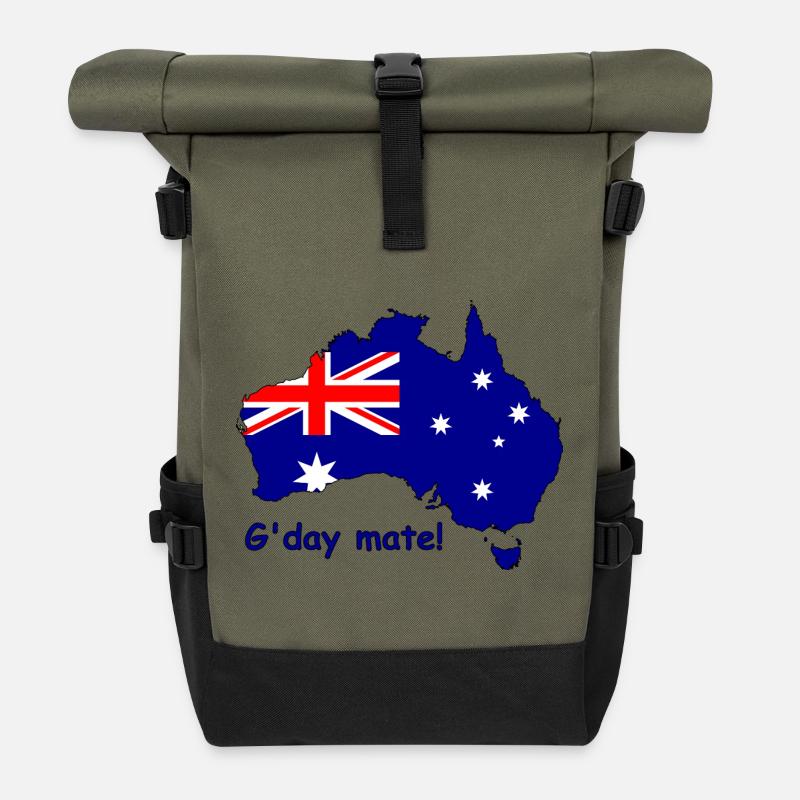 G'day Mate Australian Flag - Roll Top Backpack - olive/black