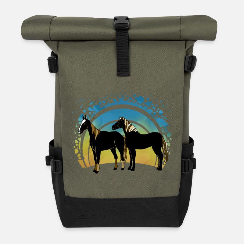 Pferde - Rolltop Rucksack - Olive/Schwarz