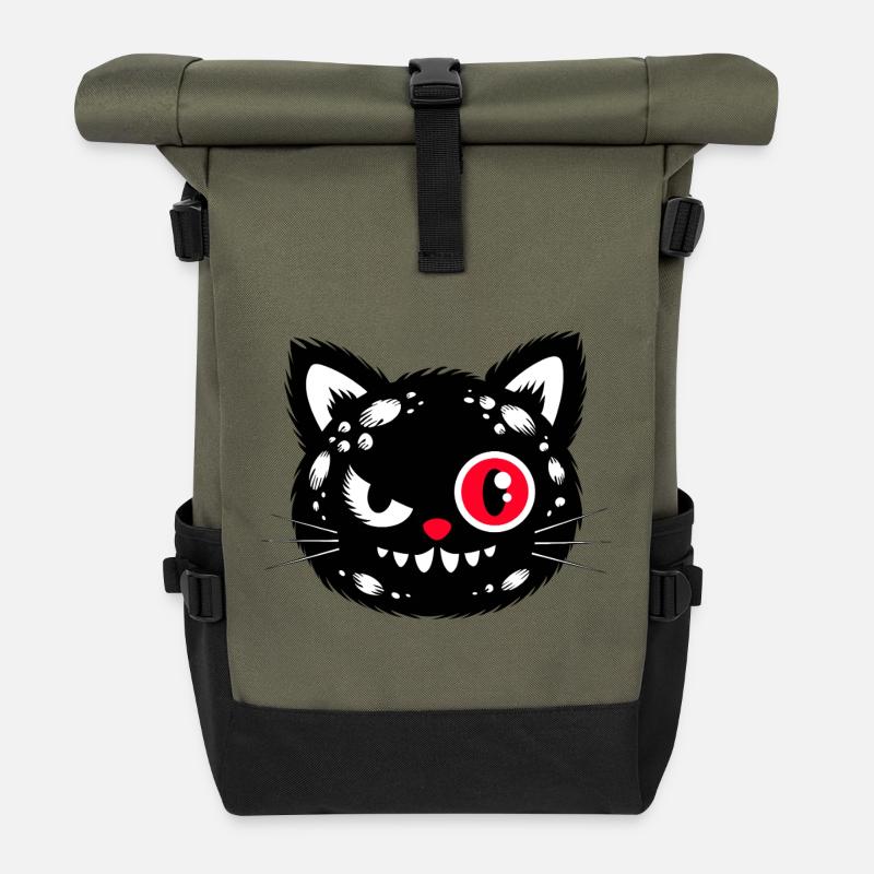 Schwarze Katze mit rotem Auge - Rolltop Rucksack - Olive/Schwarz