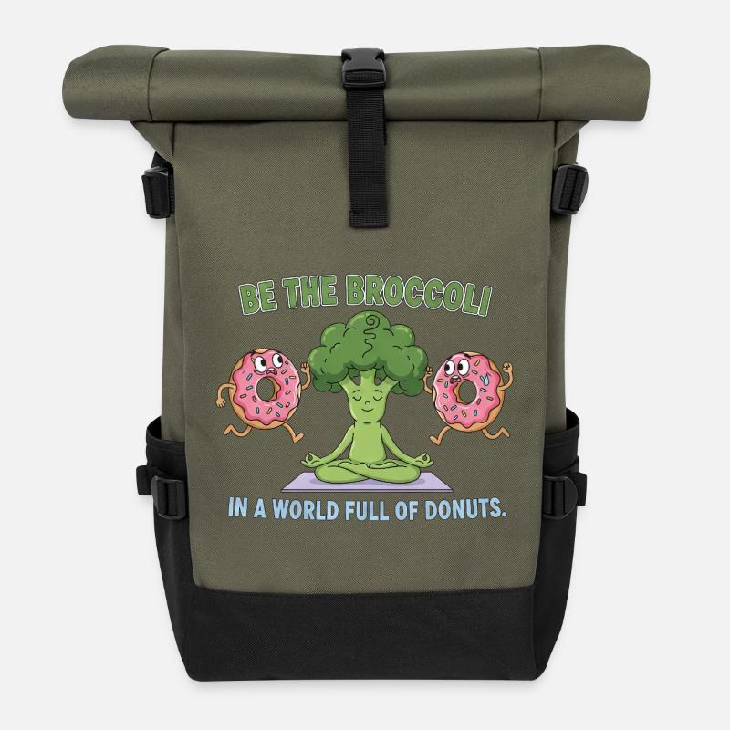 Sei der Brokkoli in einer Welt voller Donuts - Rolltop Rucksack - Olive/Schwarz