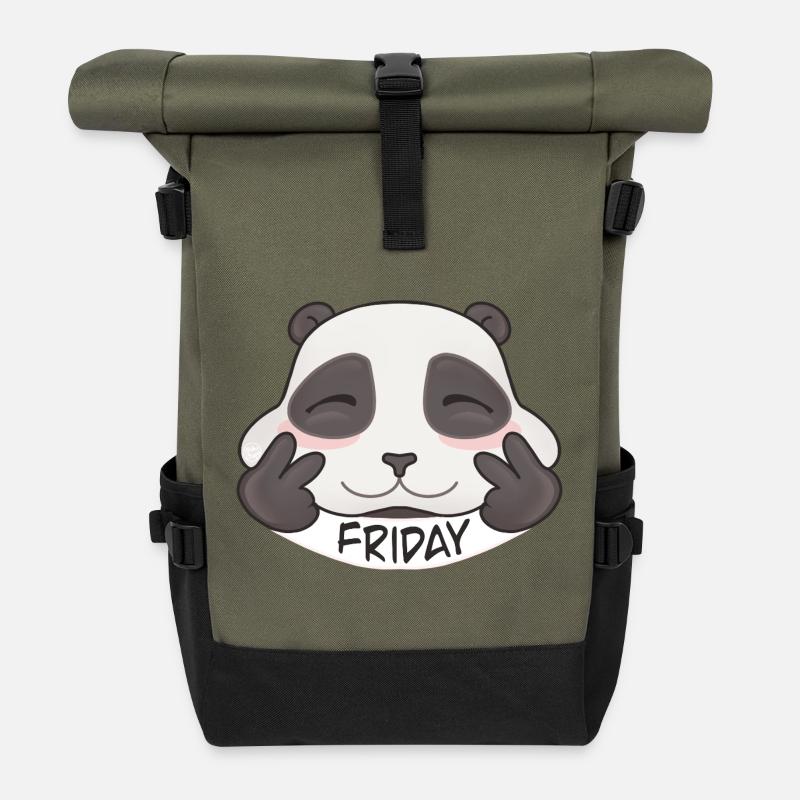 Sweet Friday Panda - Roll Top Backpack - olive/black