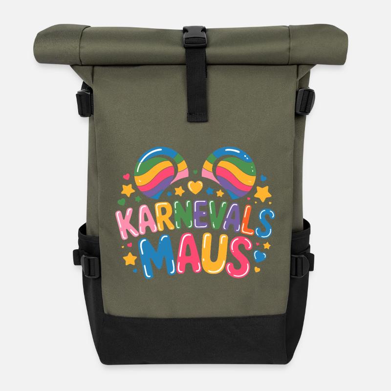 Karnevalsmaus Karneval Köln Kölner Karnevals Maus - Rolltop Rucksack - Olive/Schwarz