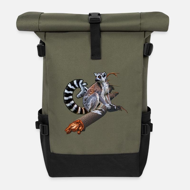 Lémuriens à queue annelée - Sac à dos roll top - olive/noir