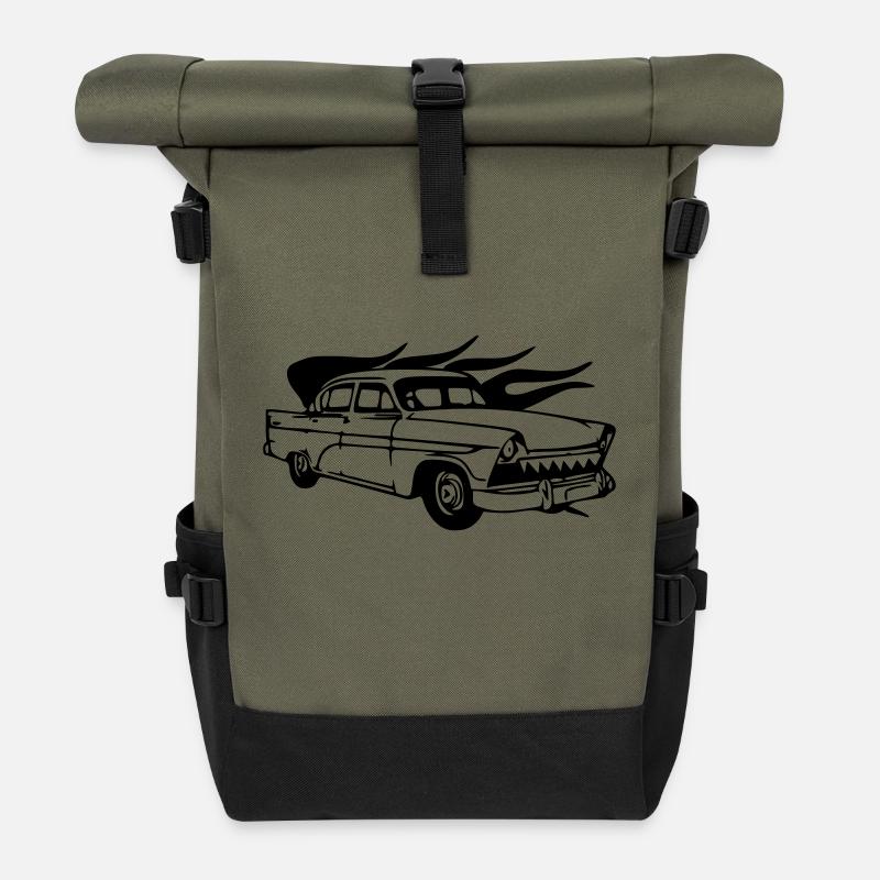 vintage car - Sac à dos roll top - olive/noir