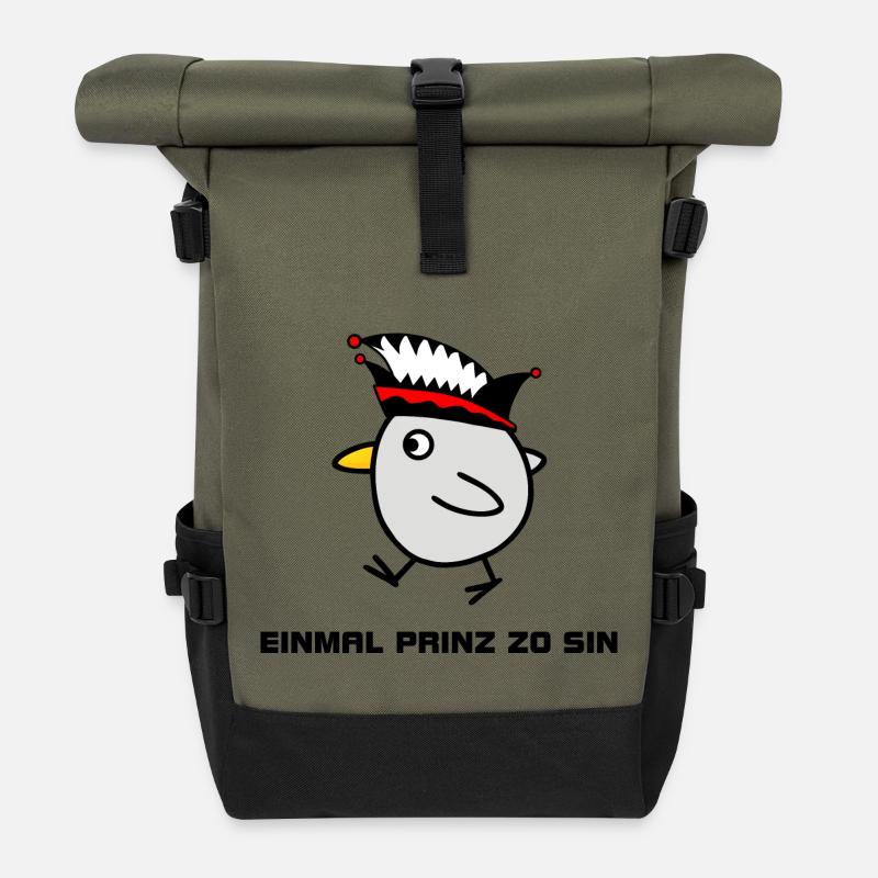 Huhn mit Narrenkappe Einmal Prinz zo sin - Rolltop Rucksack - Olive/Schwarz