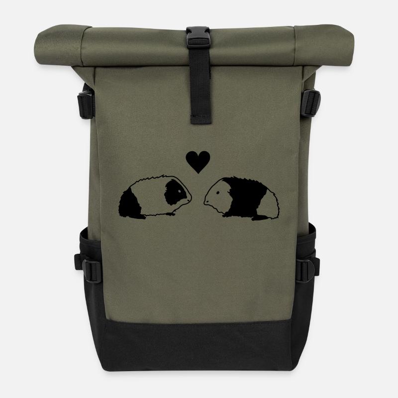 Meerschwein Love - Rolltop Rucksack - Olive/Schwarz
