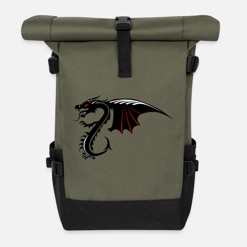 Drachen Tribal Tattoo Form 200410 x - Rolltop Rucksack - Olive/Schwarz