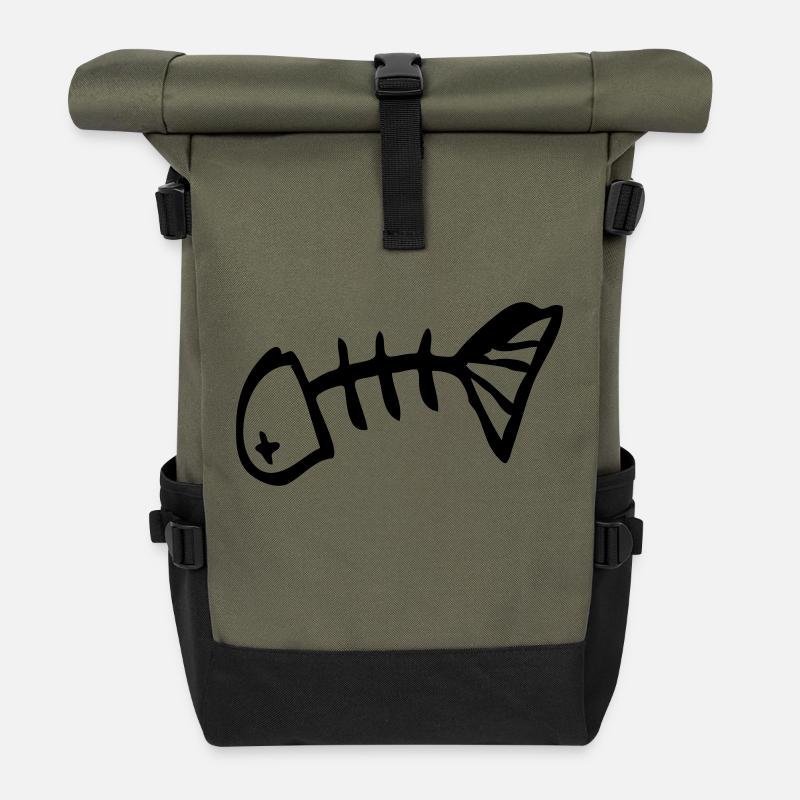 Fischgrätmuster - Rolltop Rucksack - Olive/Schwarz