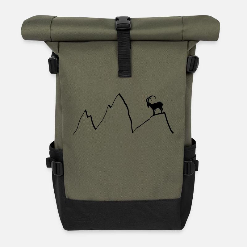 bouquetin montagnes chamois montée capricorne alps - Sac à dos roll top - olive/noir