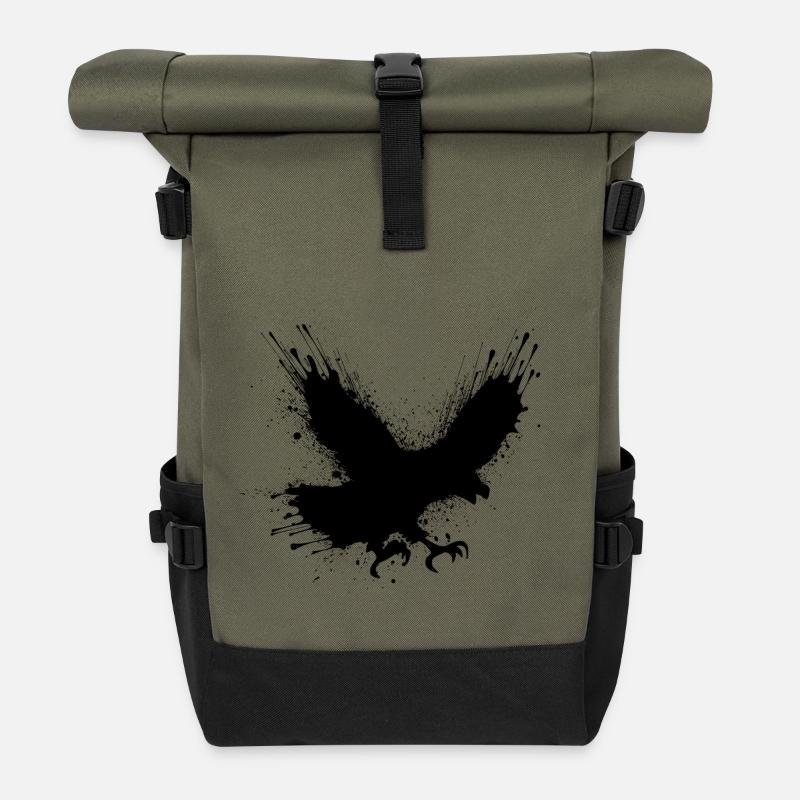 Abstrakte Farbspritzer - Street art Vogel - Rolltop Rucksack - Olive/Schwarz