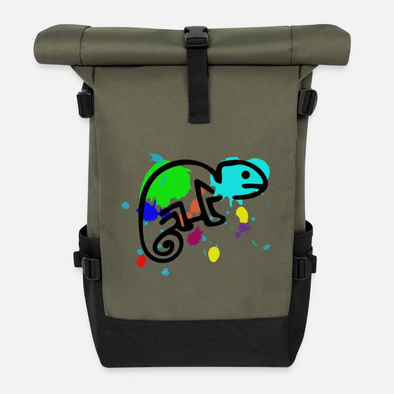 Buntes Chamäleon - Rolltop Rucksack - Olive/Schwarz