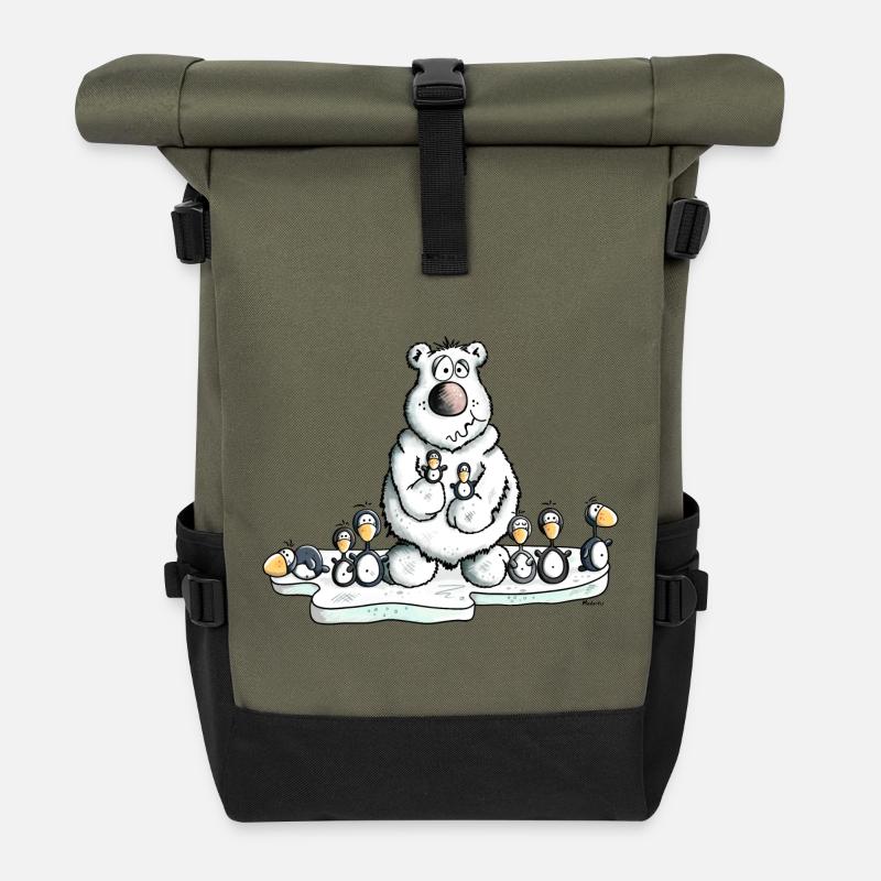 Ours Polaire avec les pingouins - Sac à dos roll top - olive/noir
