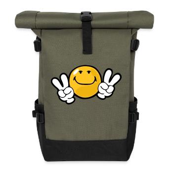 Smiley Confidence Ambition - Roll Top Backpack - olive/black - Front