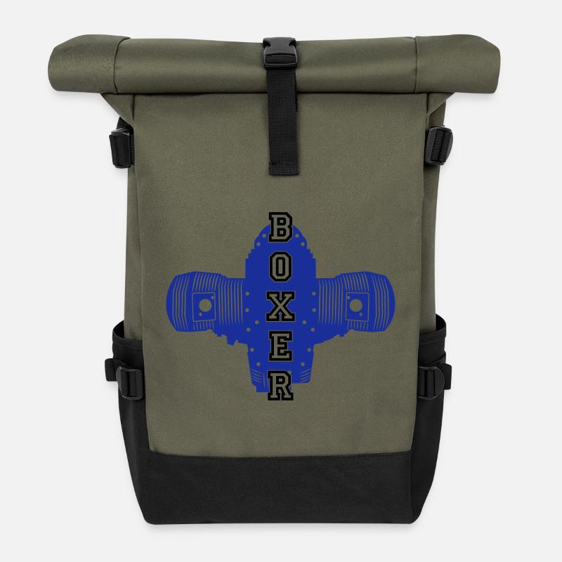 Boxermotor Motorrad Motorradfahrer Biker Motor - Rolltop Rucksack - Olive/Schwarz