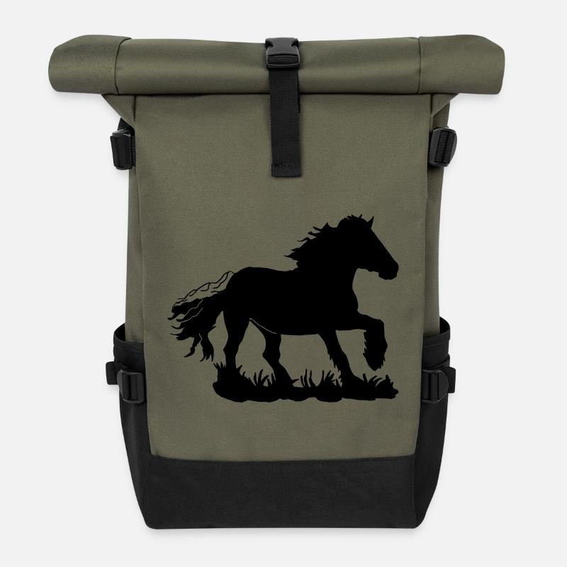 Kaltblut, Kaltblüter, Draft horse - Rolltop Rucksack - Olive/Schwarz