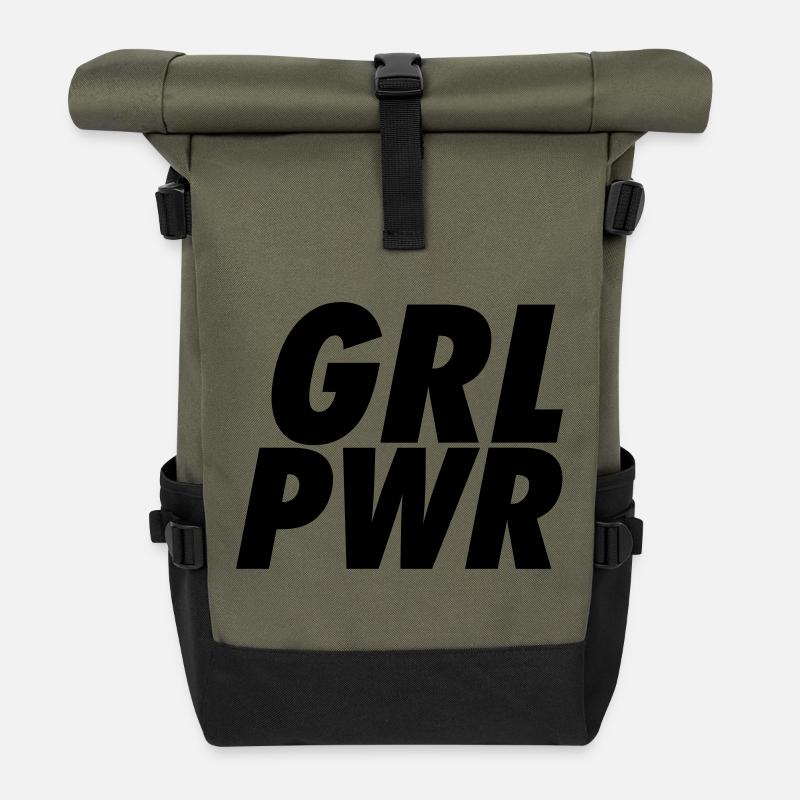 GRL PWR | Kühner minimalistischer Feminist - Rolltop Rucksack - Olive/Schwarz