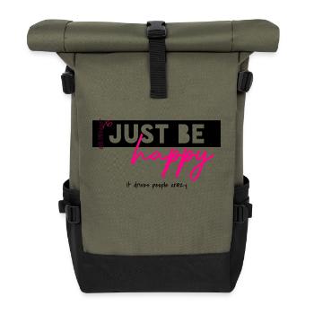 Happy - Gute Laune - Glücklich sein Schrift XO608 - Rolltop Rucksack - Olive/Schwarz - Vorne