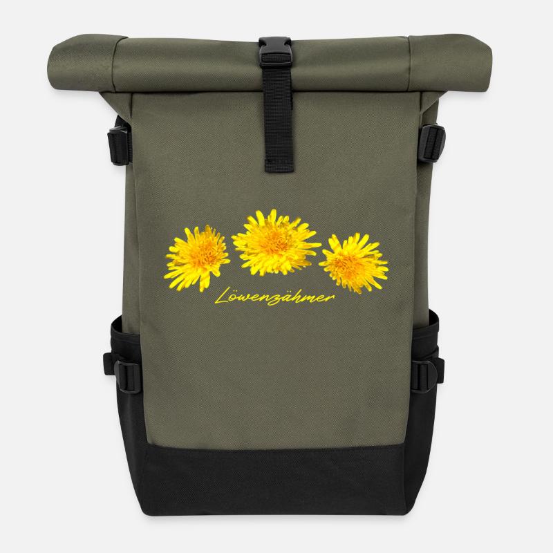 Löwenzahn Pusteblume Löwenzähmer Löwe - Rolltop Rucksack - Olive/Schwarz