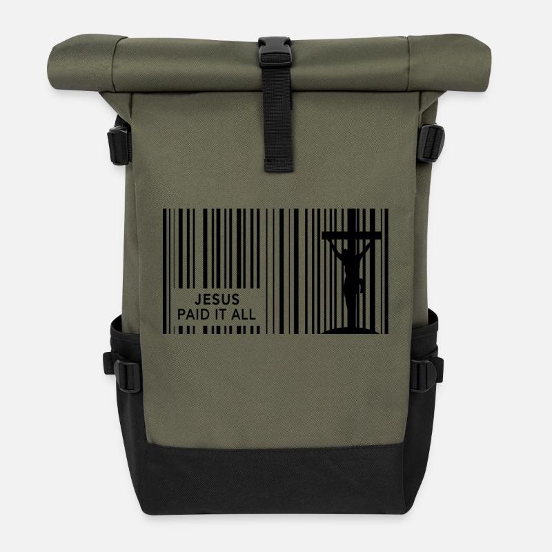Jesus paid it all - Roll Top Backpack - olive/black