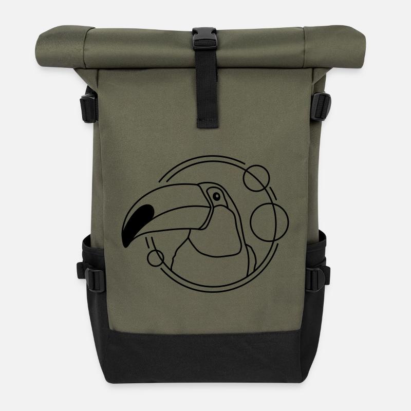 Toucan in geometric design - Roll Top Backpack - olive/black