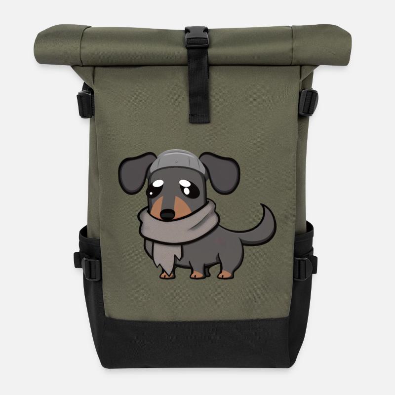 dackel grau - Rolltop Rucksack - Olive/Schwarz