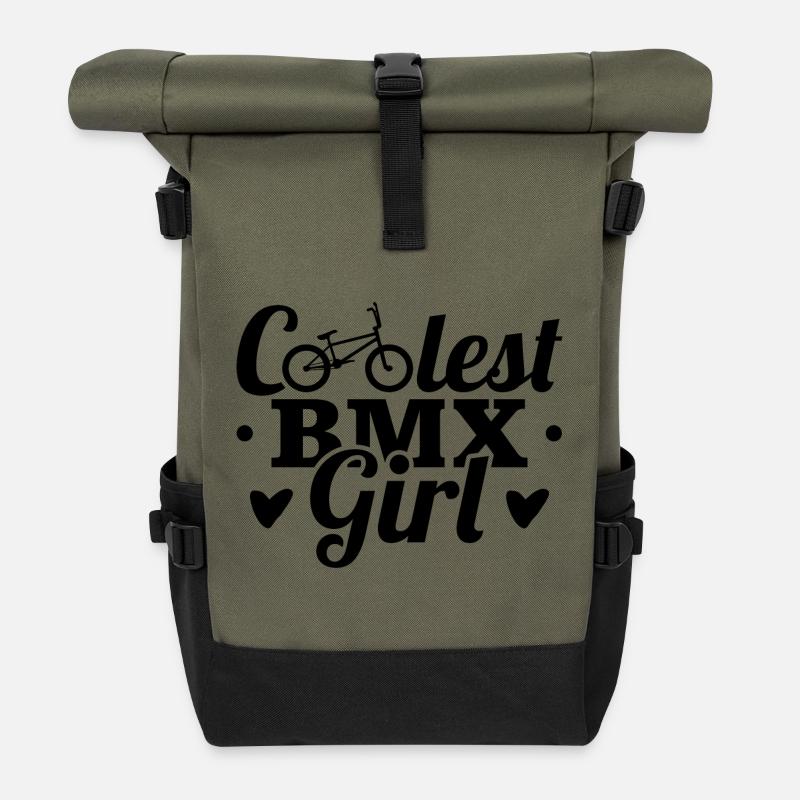 Coolstes BMX Mädchen - Rolltop Rucksack - Olive/Schwarz