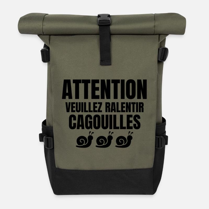 escargot, cagouilles, limace - Sac à dos roll top - olive/noir