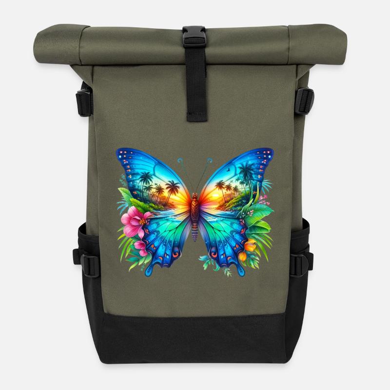Schmetterling - Rolltop Rucksack - Olive/Schwarz