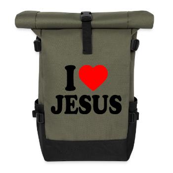 I love jesus - Rolltop Rucksack - Olive/Schwarz - Vorne
