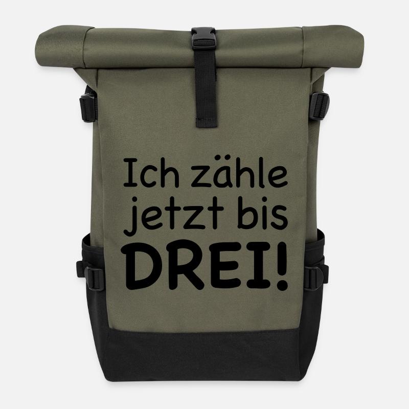 Ich zähle jetzt bis Drei - Rolltop Rucksack - Olive/Schwarz