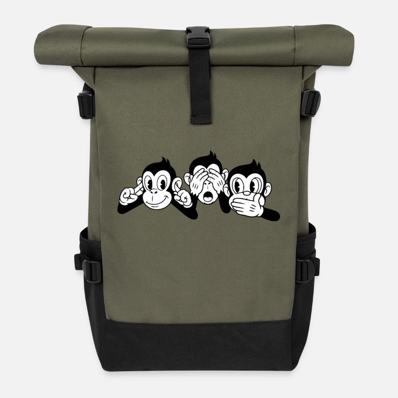 3 singes sages - Sac à dos roll top - olive/noir
