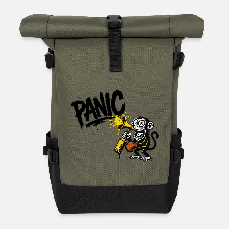 Ausdrucksstarker Affe mit Megafon - Rolltop Rucksack - Olive/Schwarz