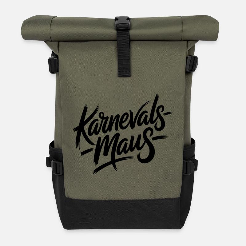 Karnevalsmaus Karneval Köln Kölner Karnevals Maus - Rolltop Rucksack - Olive/Schwarz