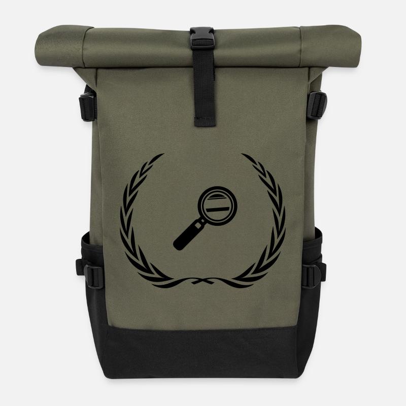 Magnifying Glass Symbol Wreath - Roll Top Backpack - olive/black