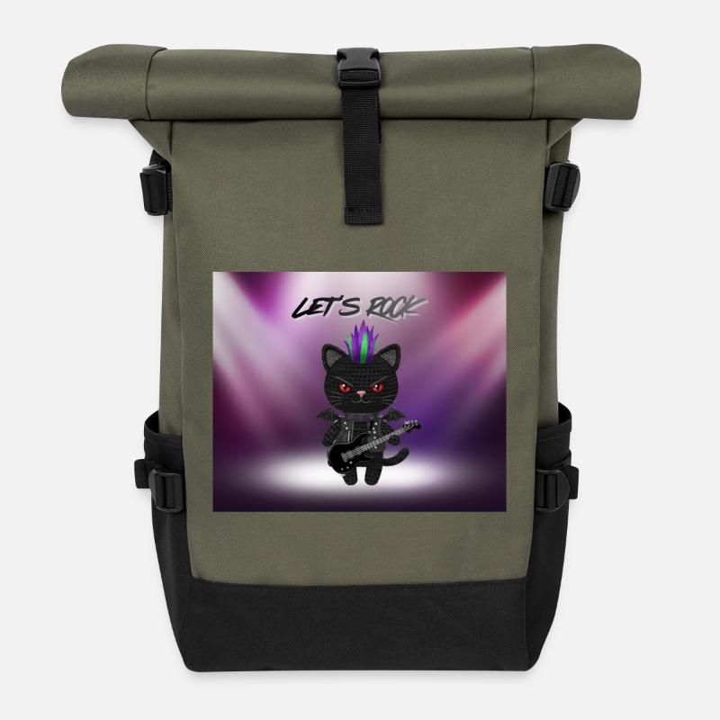 Heavy Metal Katze  - Rolltop Rucksack - Olive/Schwarz