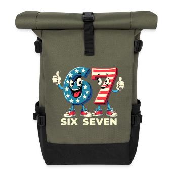 US Flag 67 Memes Six Seven - Roll Top Backpack - olive/black - Front