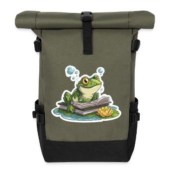 Frog Reading Pond Librarian Humor Reading - Roll Top Backpack - olive/black - Front