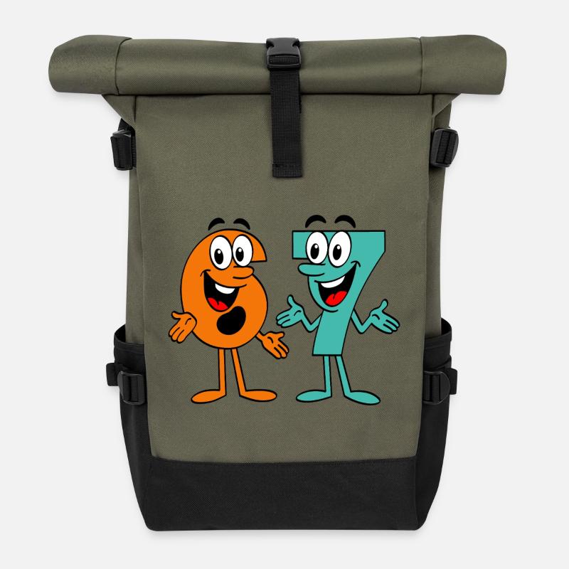 Six Seven Cartoon - Rolltop Rucksack - Olive/Schwarz