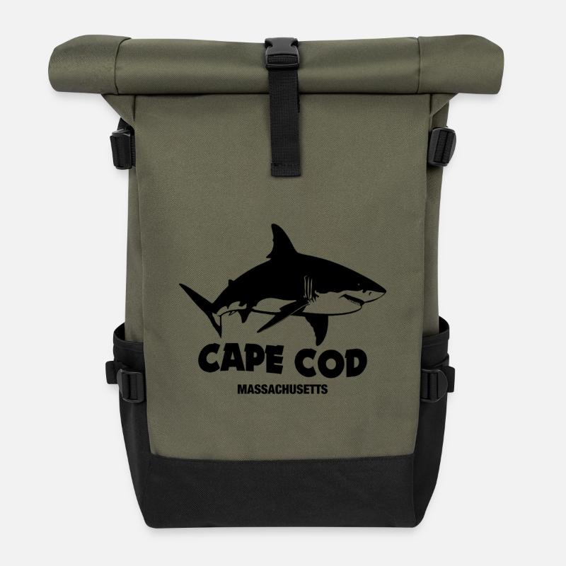 Cape Cod - great white sharks - Roll Top Backpack - olive/black