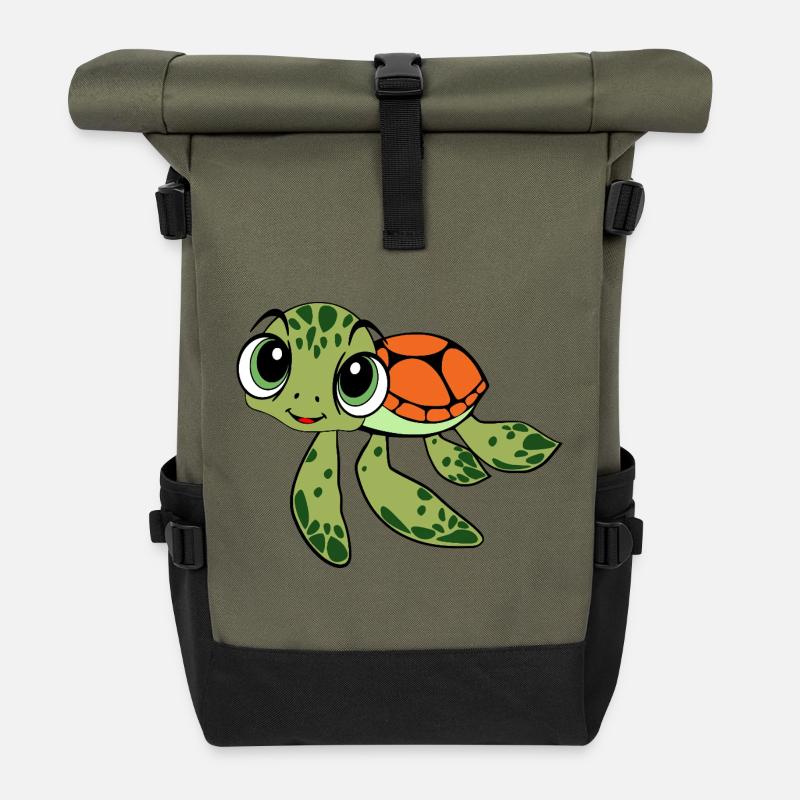 Caricature joyeuse de la Tortue - Sac à dos roll top - olive/noir