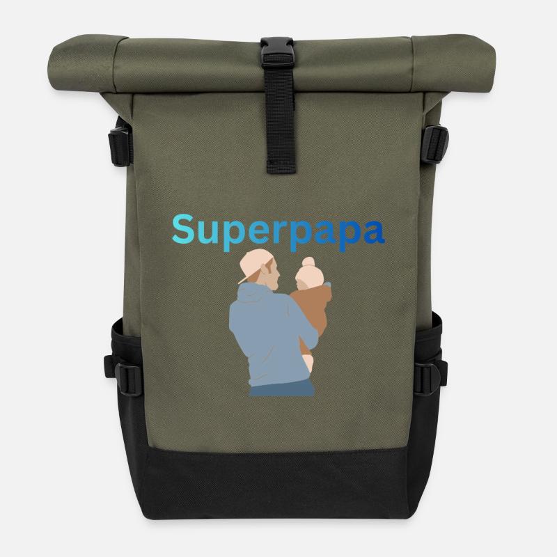 LIEBEVOLL Superpapa - Rolltop Rucksack - Olive/Schwarz
