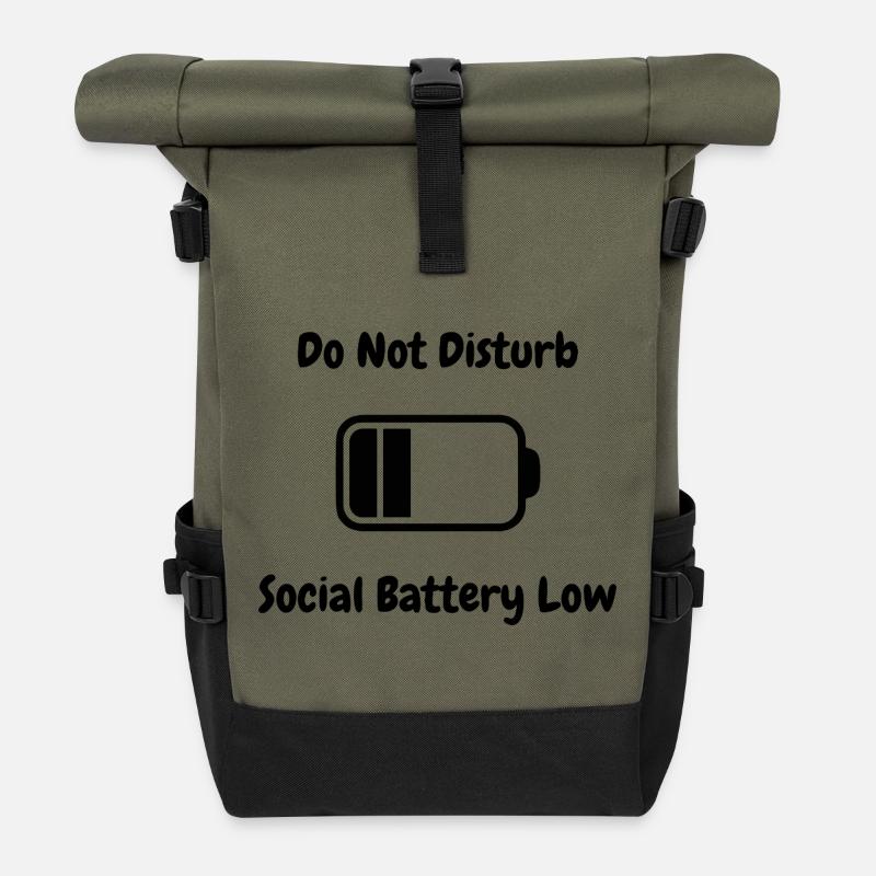 Do Not Disturb – Social Battery Low - Rolltop Rucksack - Olive/Schwarz